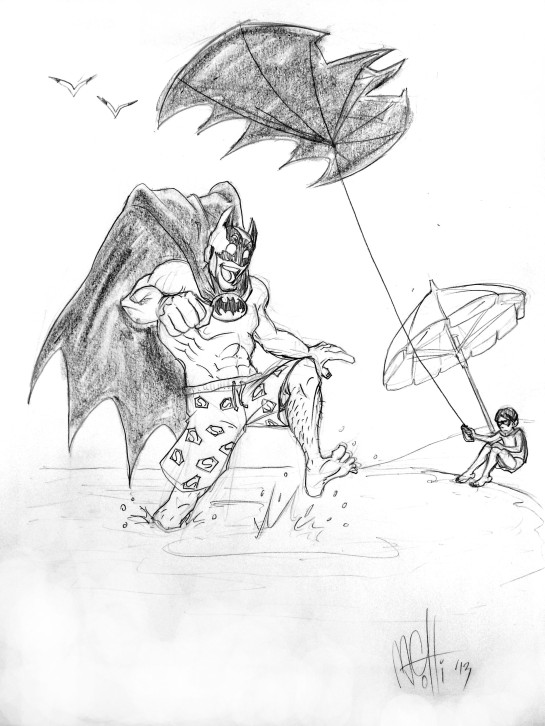 Sketch di Batman "stile balneare" di Lorenzo Magalotti